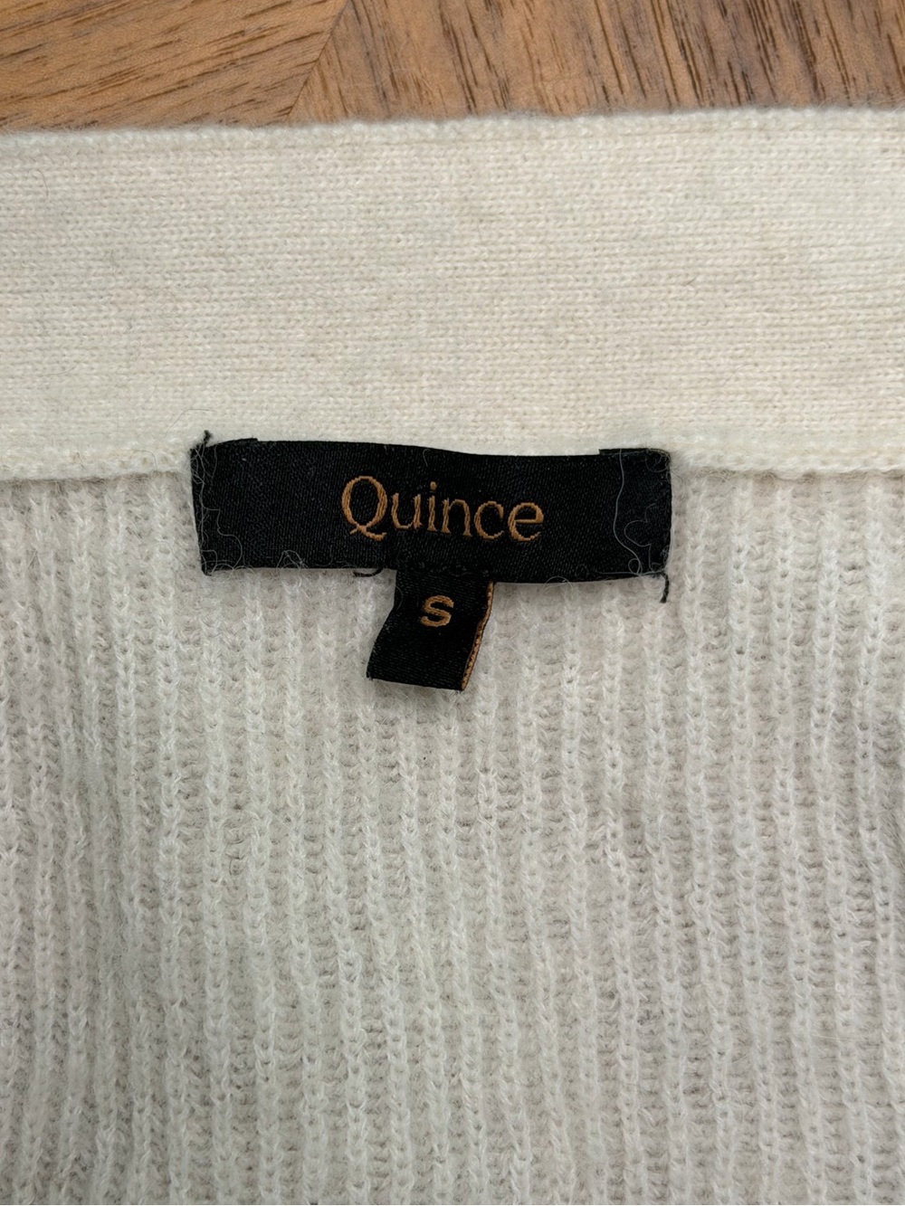 Quince Cream Ribbed V-Neck Button-Front Cardigan - Picture 9 of 10